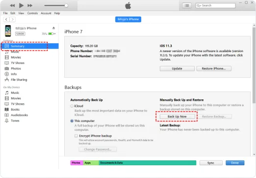 iTunes Transfer iPhone Data to iPhone Step 2