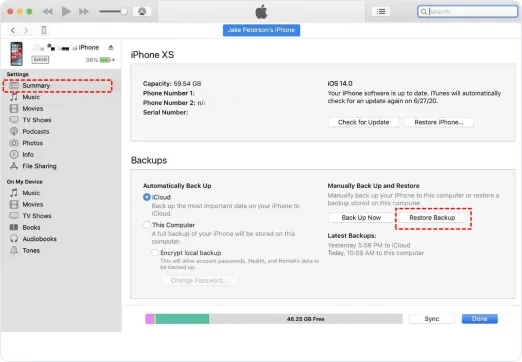 iTunes Transfer iPhone Data to iPhone Step 4
