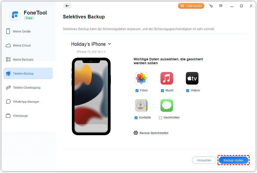 PC to iPhone Start Transfer