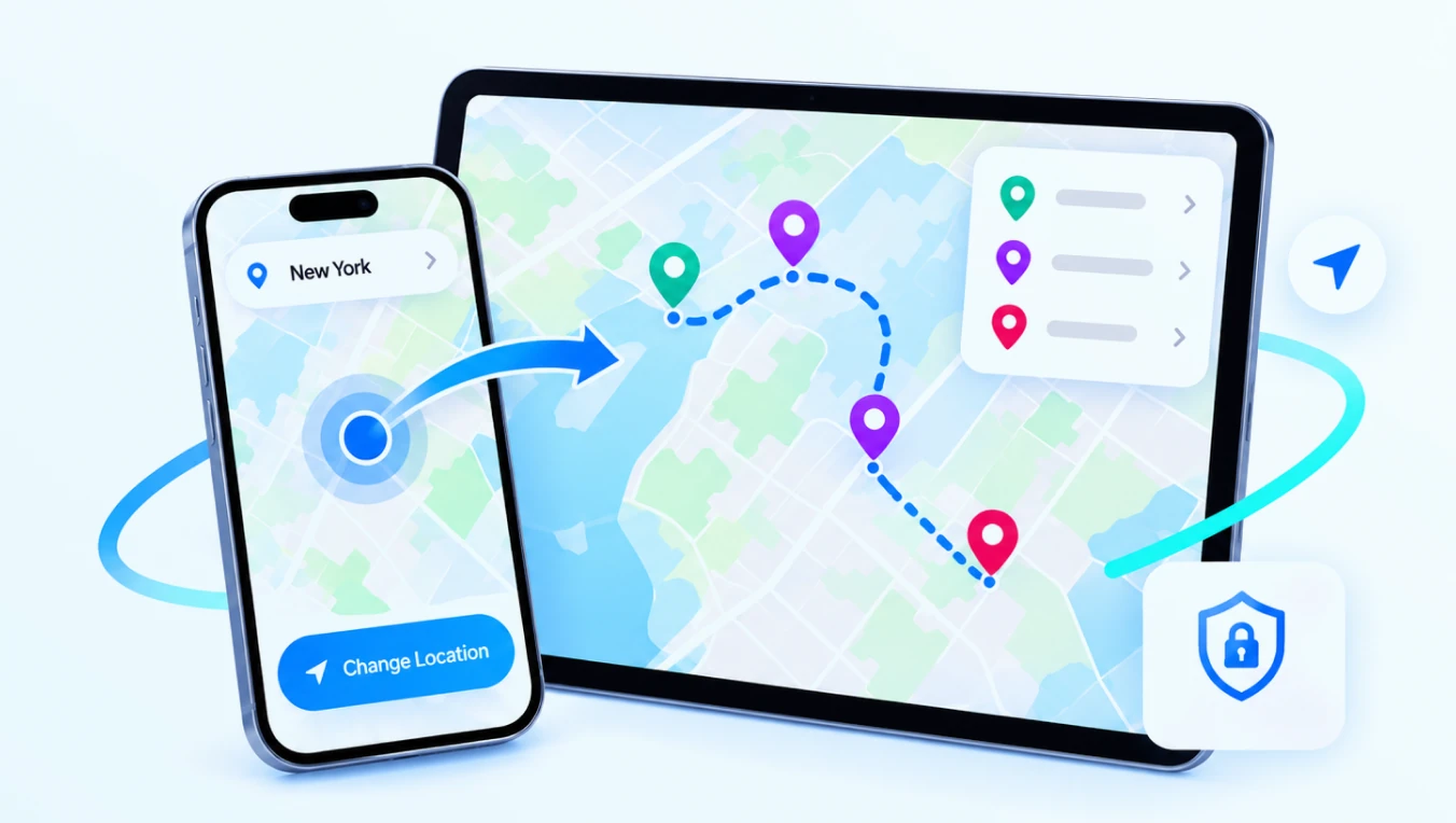 FoneTool VirtualLocation changing iPhone GPS location on a phone and tablet map