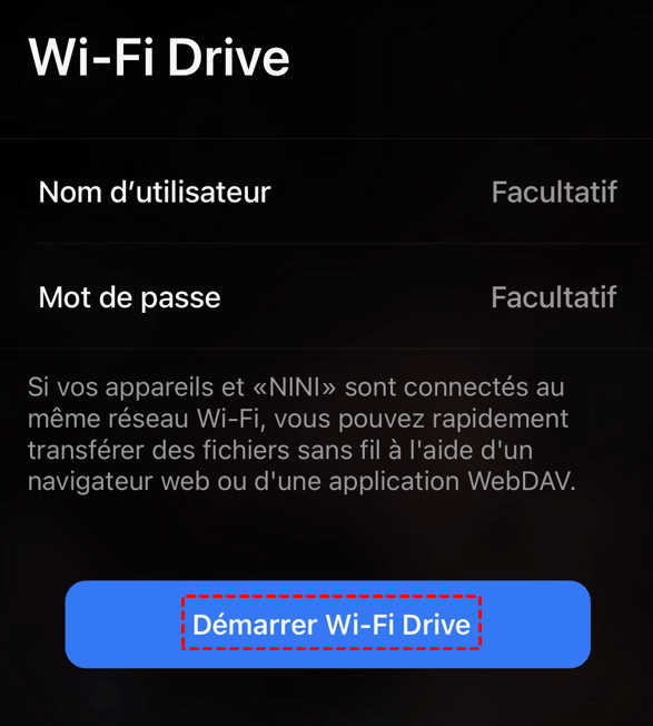 Démarrer Wifi Drive