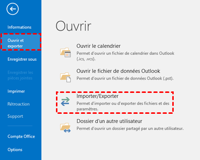 Ouvrir et exporter les fichiers sur Outlook
