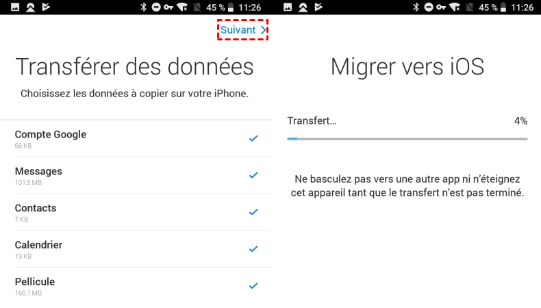 Transfert Android vers iPhone 12