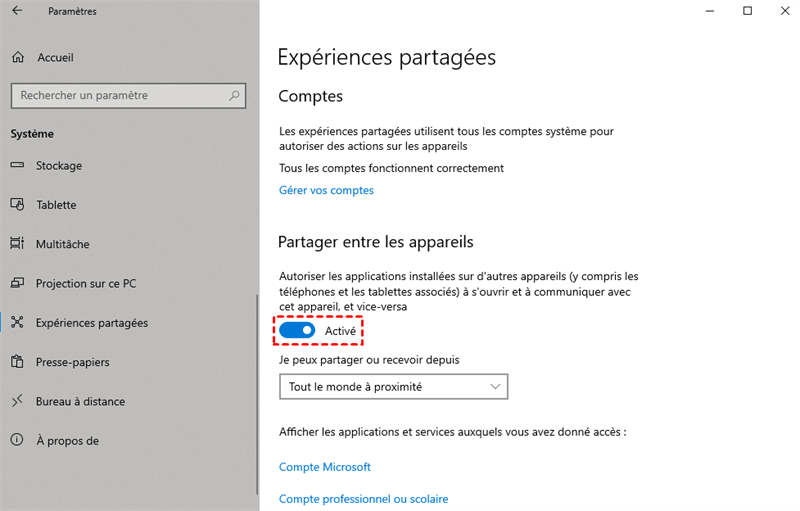 Partage de proximité Windows 10