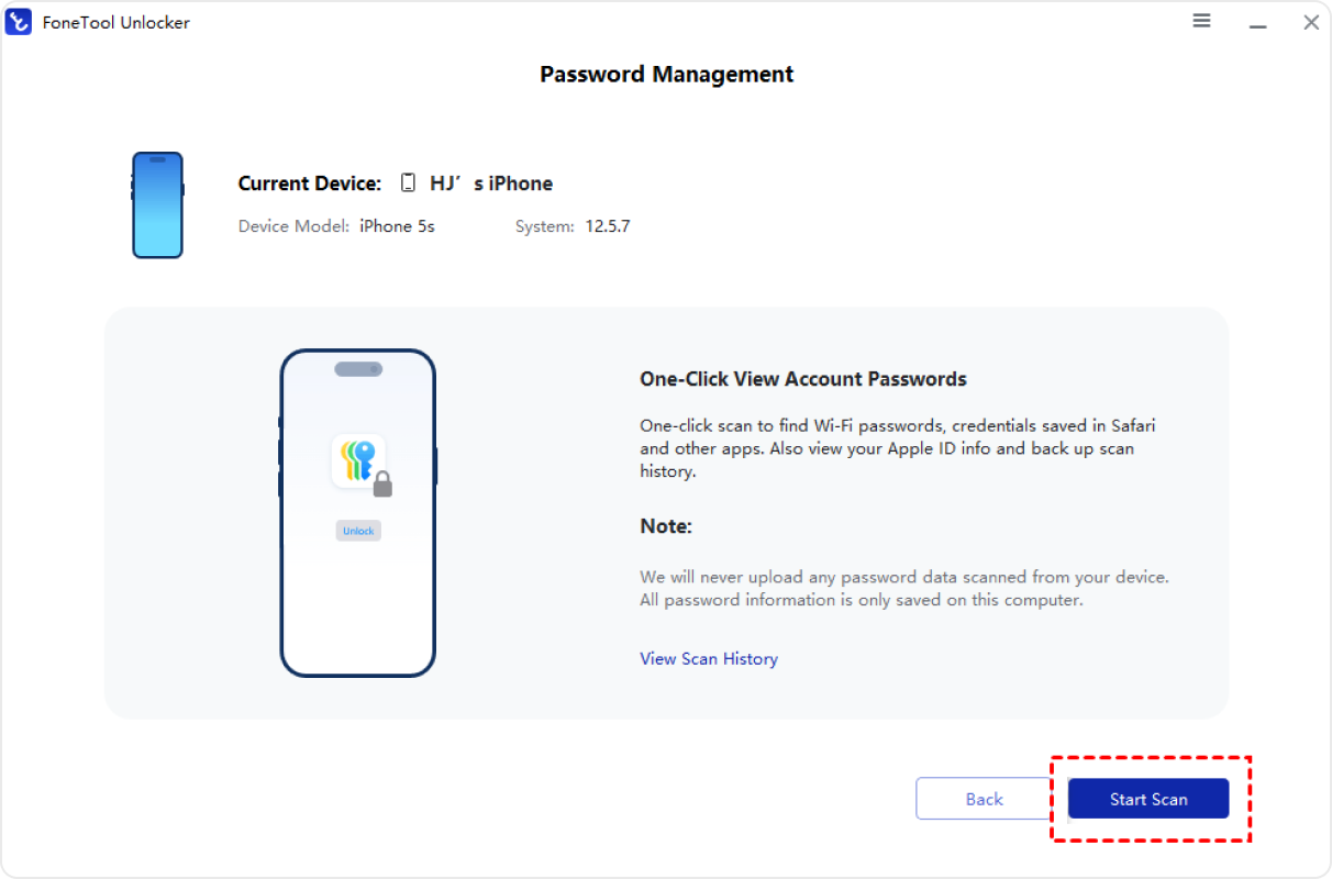 Password Management scanning steps