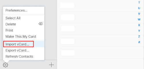 Импортировать визитную карточку