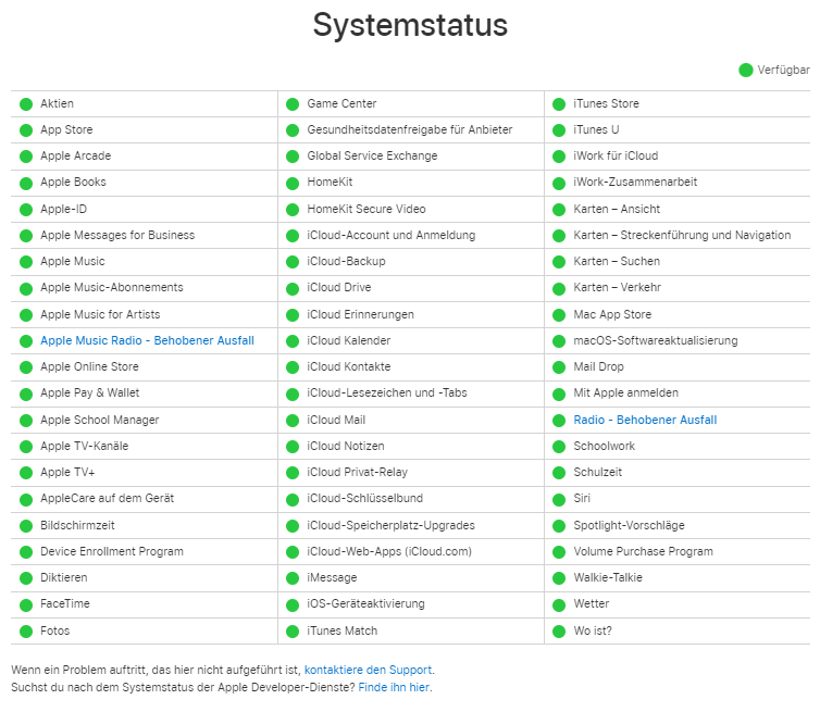 Systemstatus von Apple