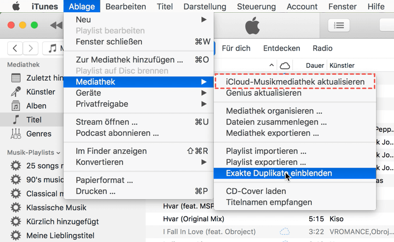 iCloud-Musikmediathek aktualisieren