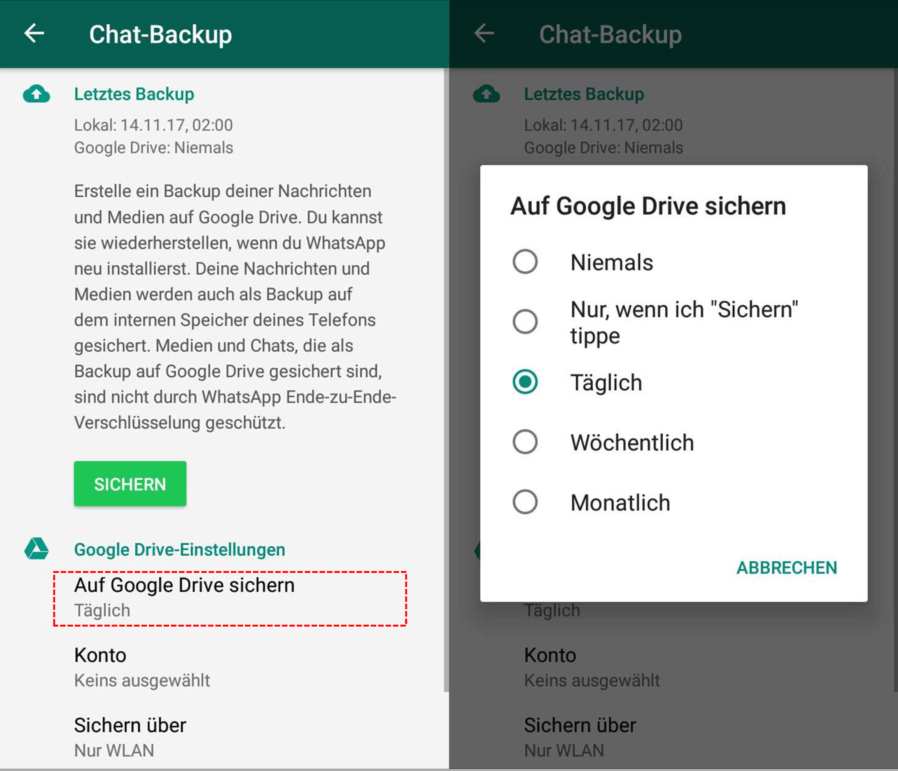 WhatsApp auf Google Drive sichern
