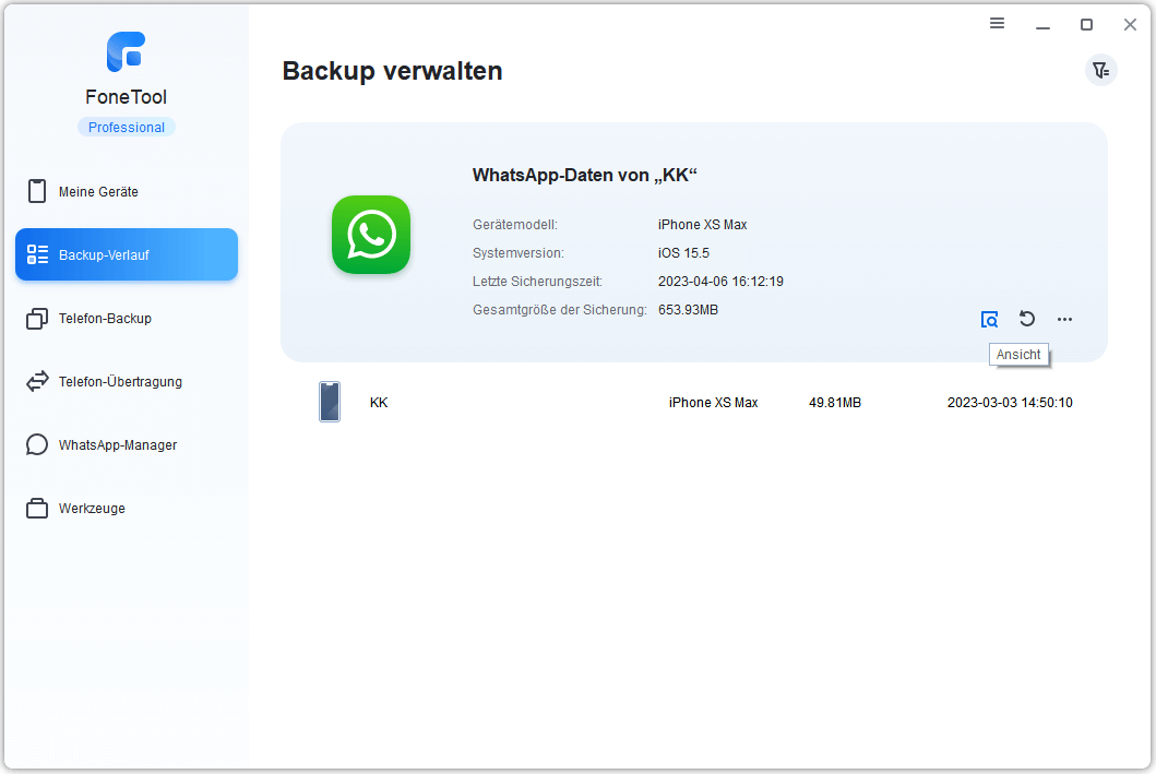 Backup von WhatsApp ansehen