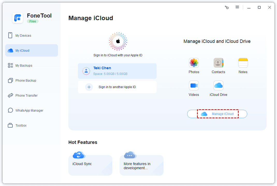 chooose manage iCloud
