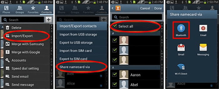 use bluetooth to send contacts
