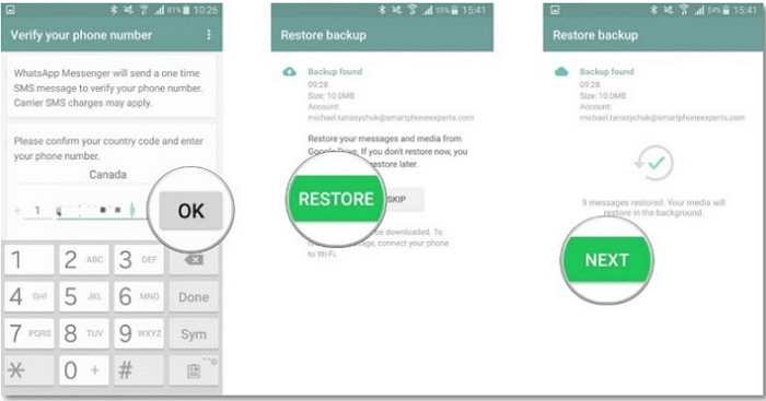 Android restore WhatsApp backup