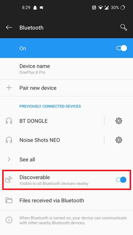 bluetooth discoverable