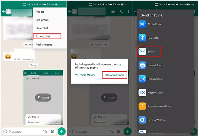 Export WhatsApp on Android phone
