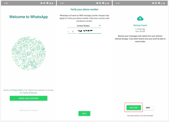 Restore WhatsApp Business from local backup