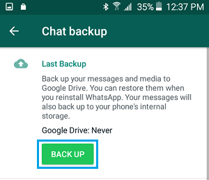 WhatsApp backup button