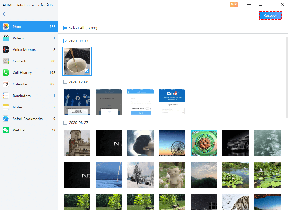 select photos to recover