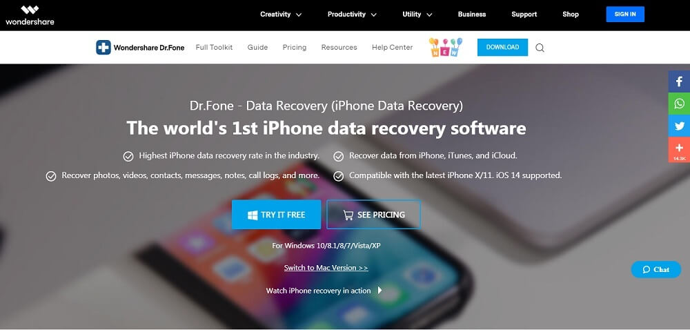 Dr.Fone data recovery iPhone