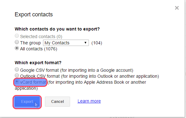 export contacts from google