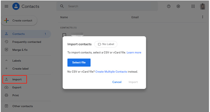 Import contacts to Google