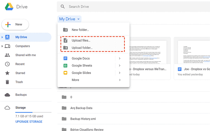 Upload chats to Google Drive