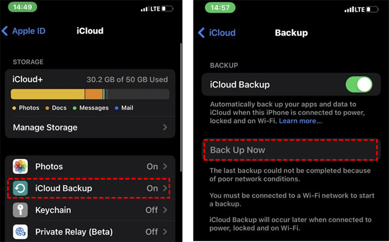 Backup iPhone via iCloud