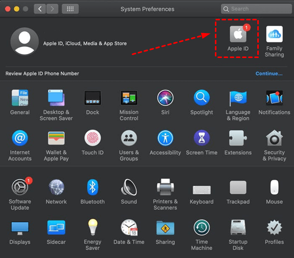 Click Apple ID on Mac