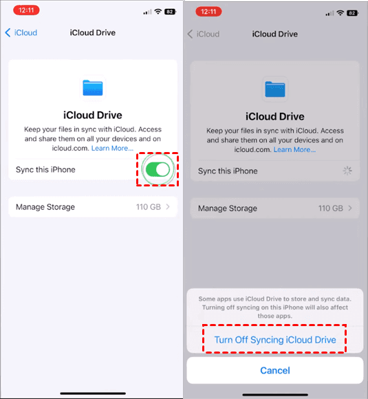 disable icloud drive iphone