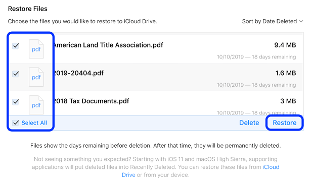 restore documents from icloud drive