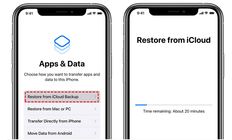 restore from iCloud backup apps screen