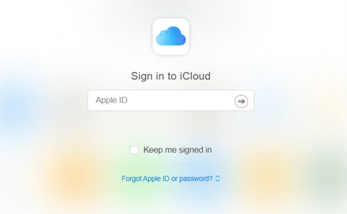 sign in iCloud mainpage