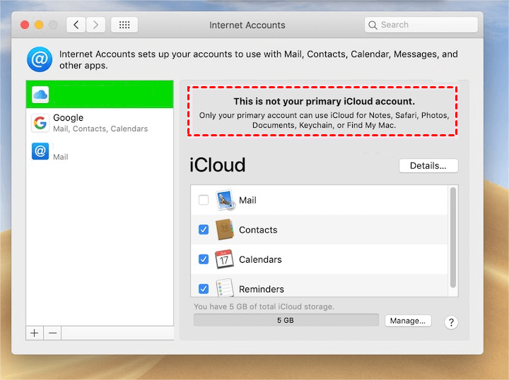 This is not your primary iCloud account