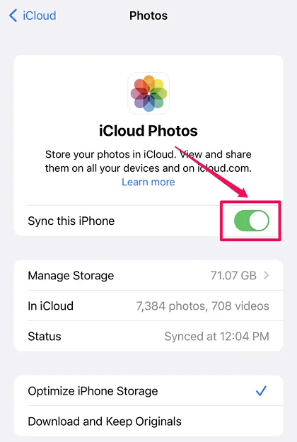 turn off sync this iphone