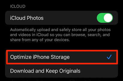 check optimize iphone storage