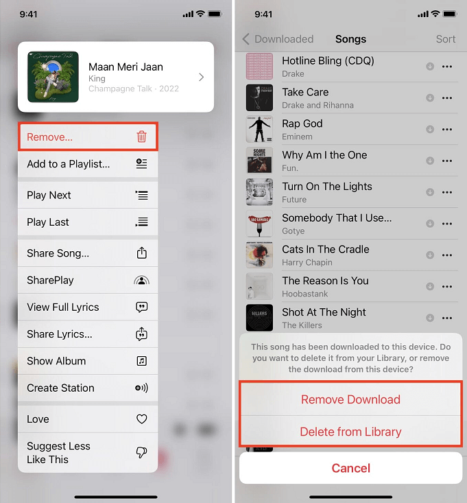 delete music from Music app