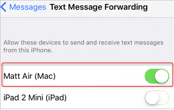 enable text message forwarding