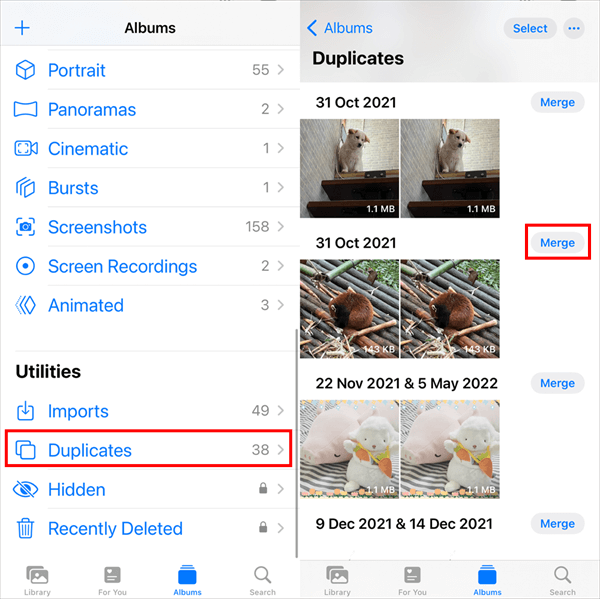 Erase duplicate photos in iOS 16