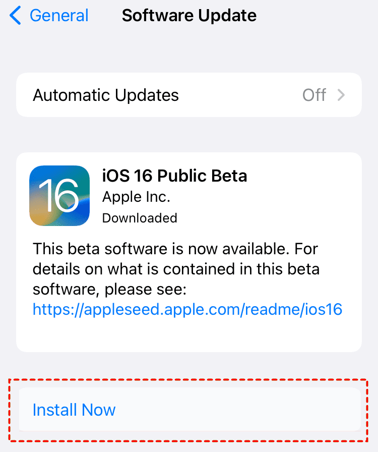 iOS Install Now