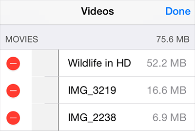 delete videos from settings