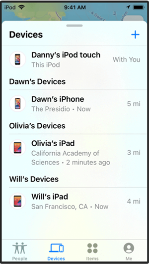 Find My > Devices