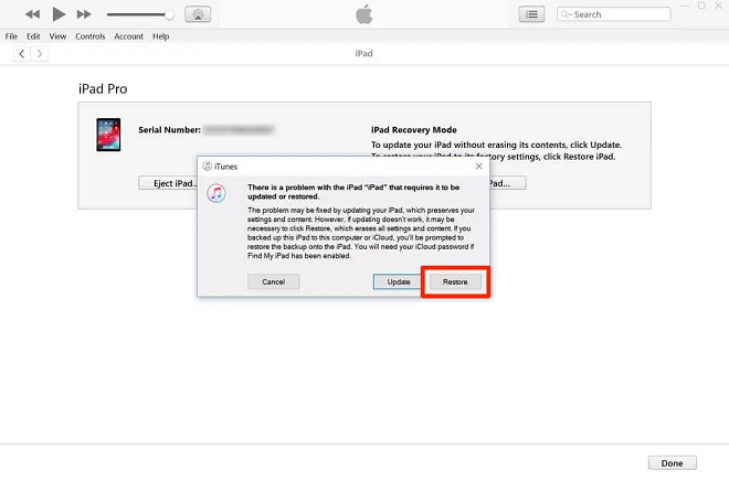 restore iPad via iTunes