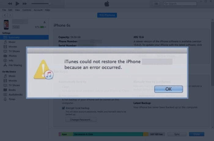 Unable Restore iPhone from iTunes