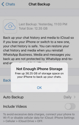 В WhatsApp недостаточно места на iPhone