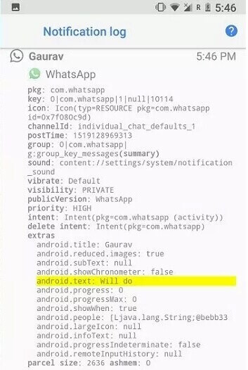 WhatsApp notification log