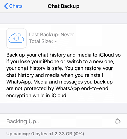 WhatsApp unable to backup messages