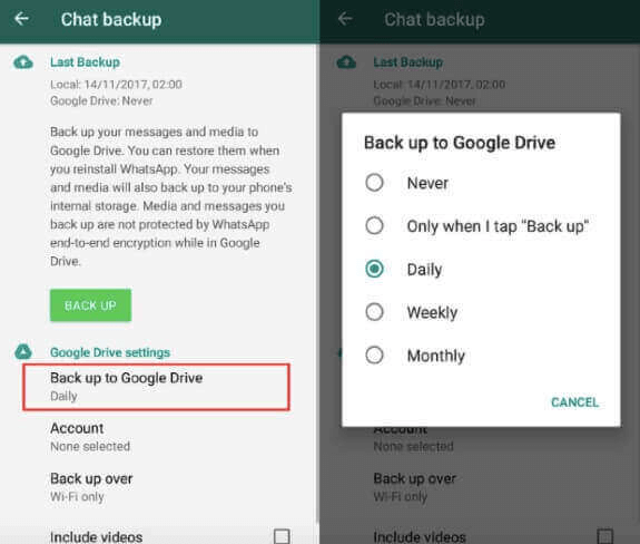 backup WhatsApp to Google Drive