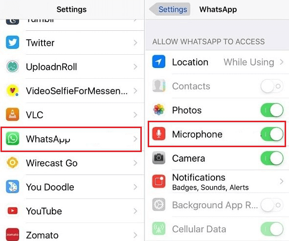 enable microphone within whatsapp