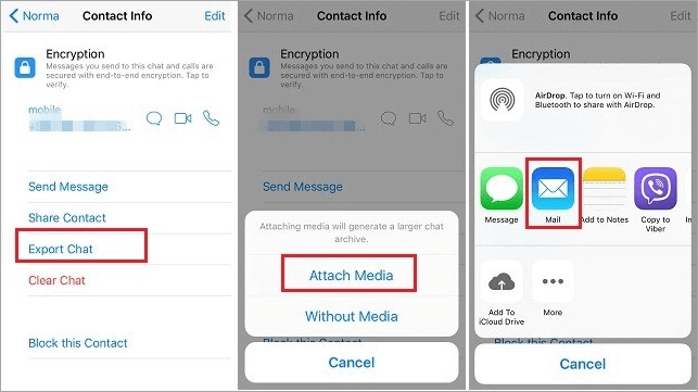 Export WhatsApp messages to email