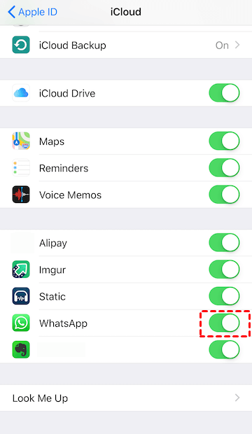 Turn on iCloud for WhatsApp